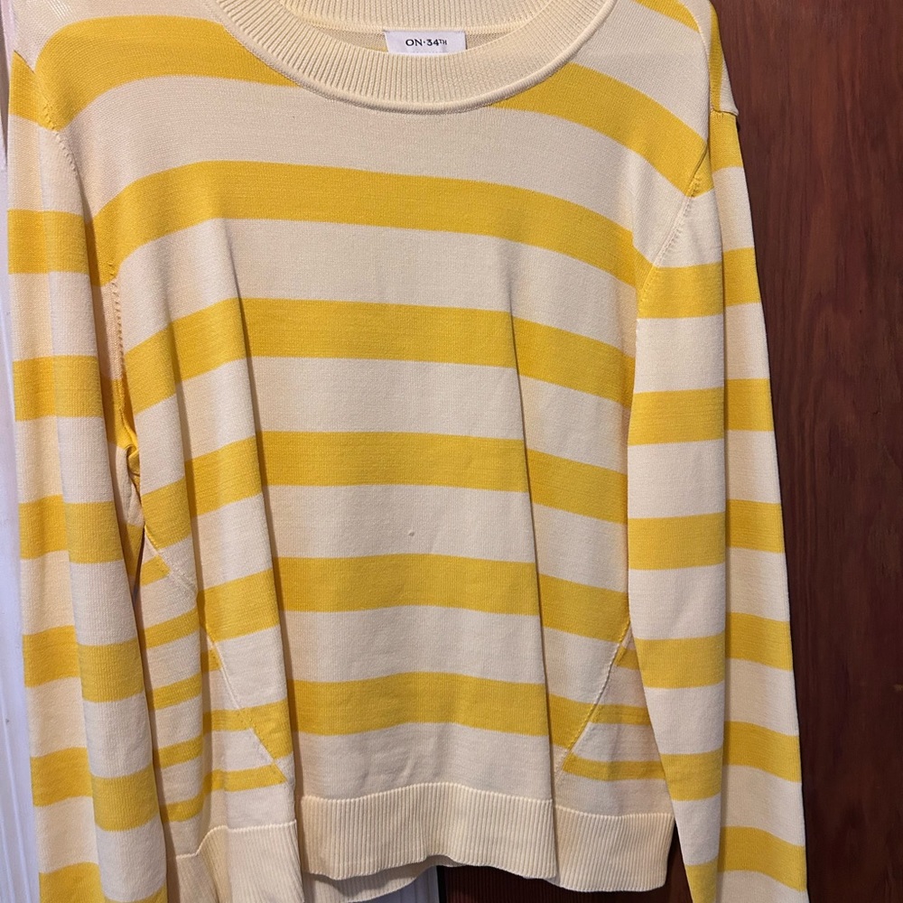 Cream & Yellow Striped Crewneck Sweater